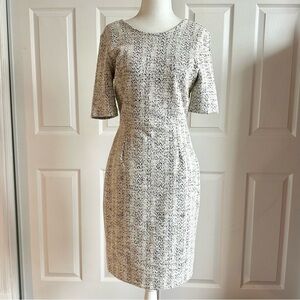Banana Republic Ivory and Black Stretch Tweed Elbow Sleeve Cocktail Dress
